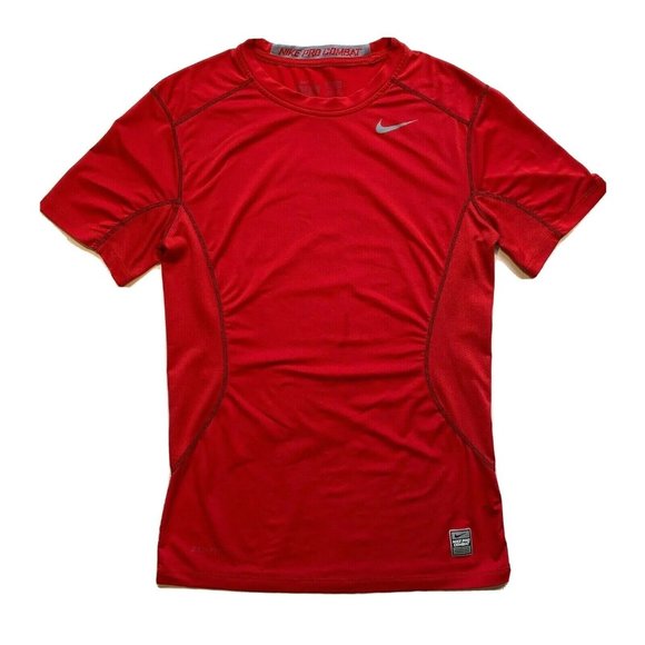 Nike Pro Combat Dri-Fit Mens Small Fitted Compression Top‎ Short Sleeve Red Run - Picture 1 of 12